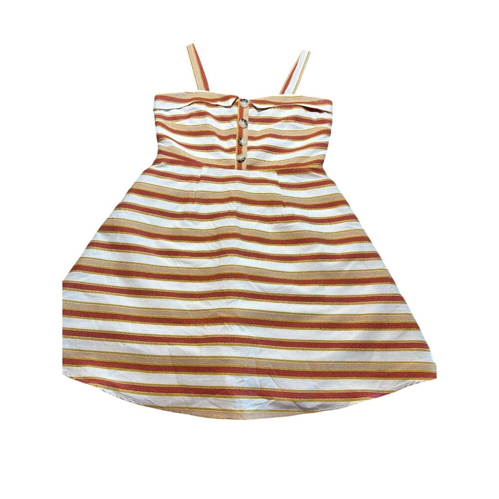 Francesas Striped Mi Ami Striped Flare Dress Sleeveless Red Gold White Lined  M